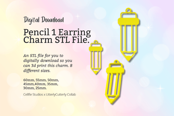 Pencil 1 Earring Charm STL File - Digita